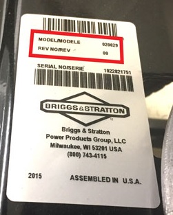 Briggs and Stratton model number sticker